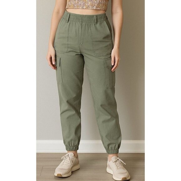 Hustle N Holla NEW Army Green Cargo Pants Wide Leg Large Pockets Jogger Size 6 - Picture 1 of 11